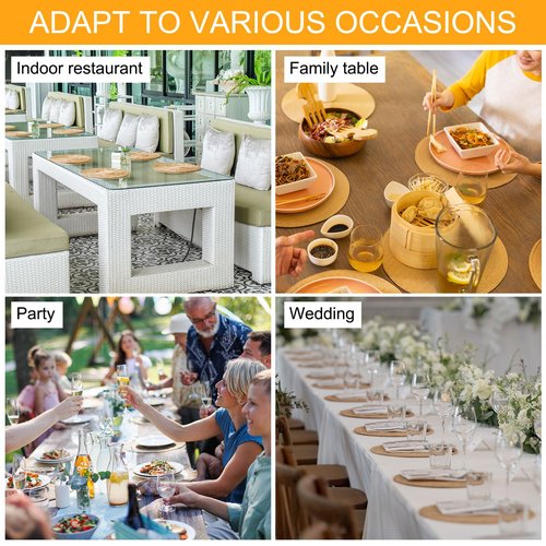 HARFINGTON 6pcs Round Braided Placemats 7" Non-Slip Round Table Mats for Dining Tables Washable Heat Insulation Woven Placemats Indoor Outdoor for Family Holiday Dinner, Tawny