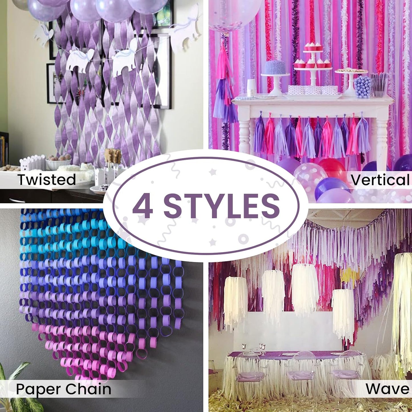 PartyWoo Crepe Paper Streamers - Light Purple 4 Rolls | 328ft for Party, Wedding, Birthday Decor