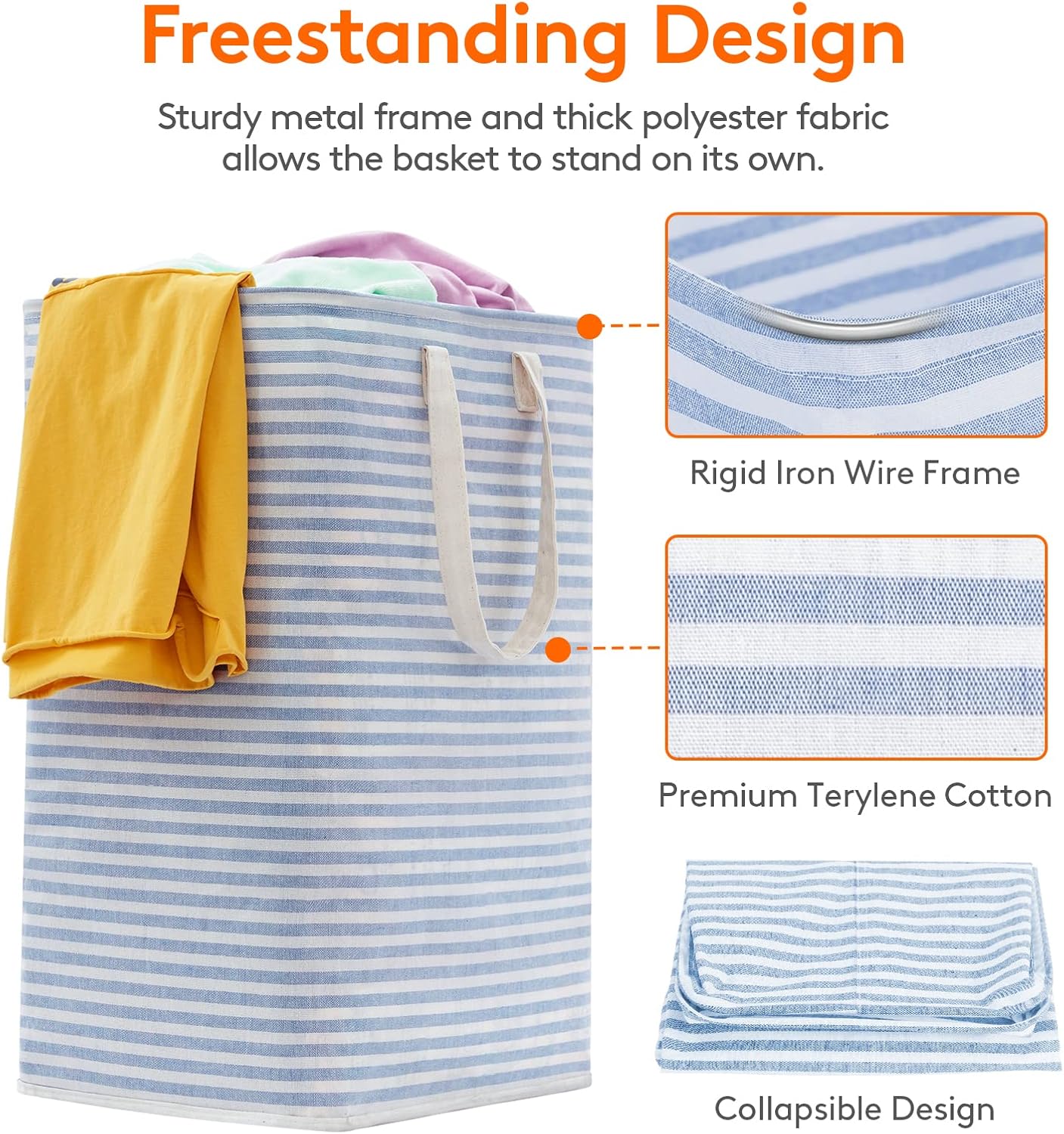 Lifewit 80L Collapsible Laundry Basket - Waterproof Hamper with Reinforced Handles | Blue Design