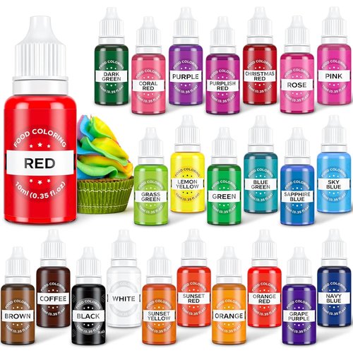 Food Coloring Set - 24 Vibrant Food Grade Dyes for Cake Decorating & DIY Projects | 0.35 Fl. Oz Bottles