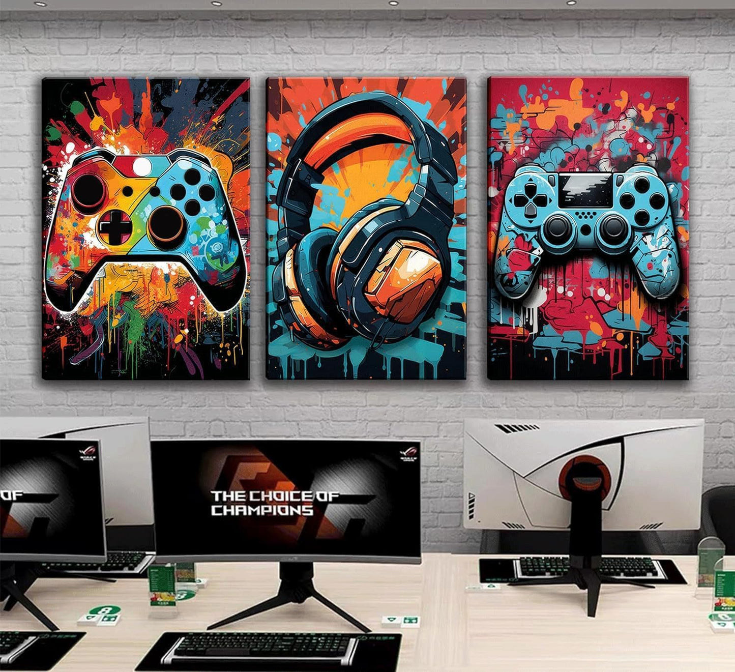 Skiennix Retro Video Game Wall Art - Colorful Neon Gamepad Canvas Prints | 3-Piece Set, 12x16in for Kids' Rooms