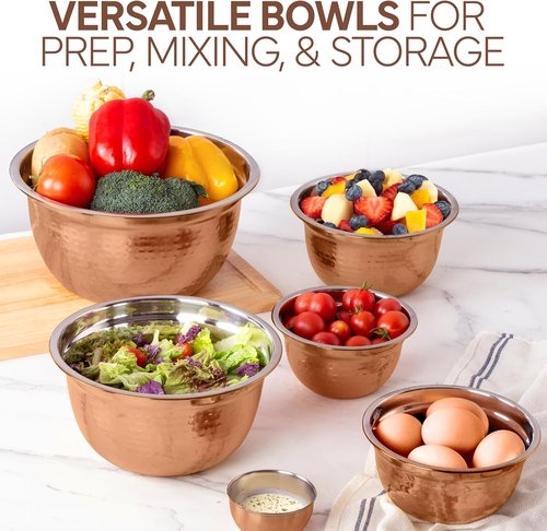 Cook With Color 18-Piece Mixing Bowls Set - Handcrafted Stainless Steel with Airtight Lids, Copper Finish