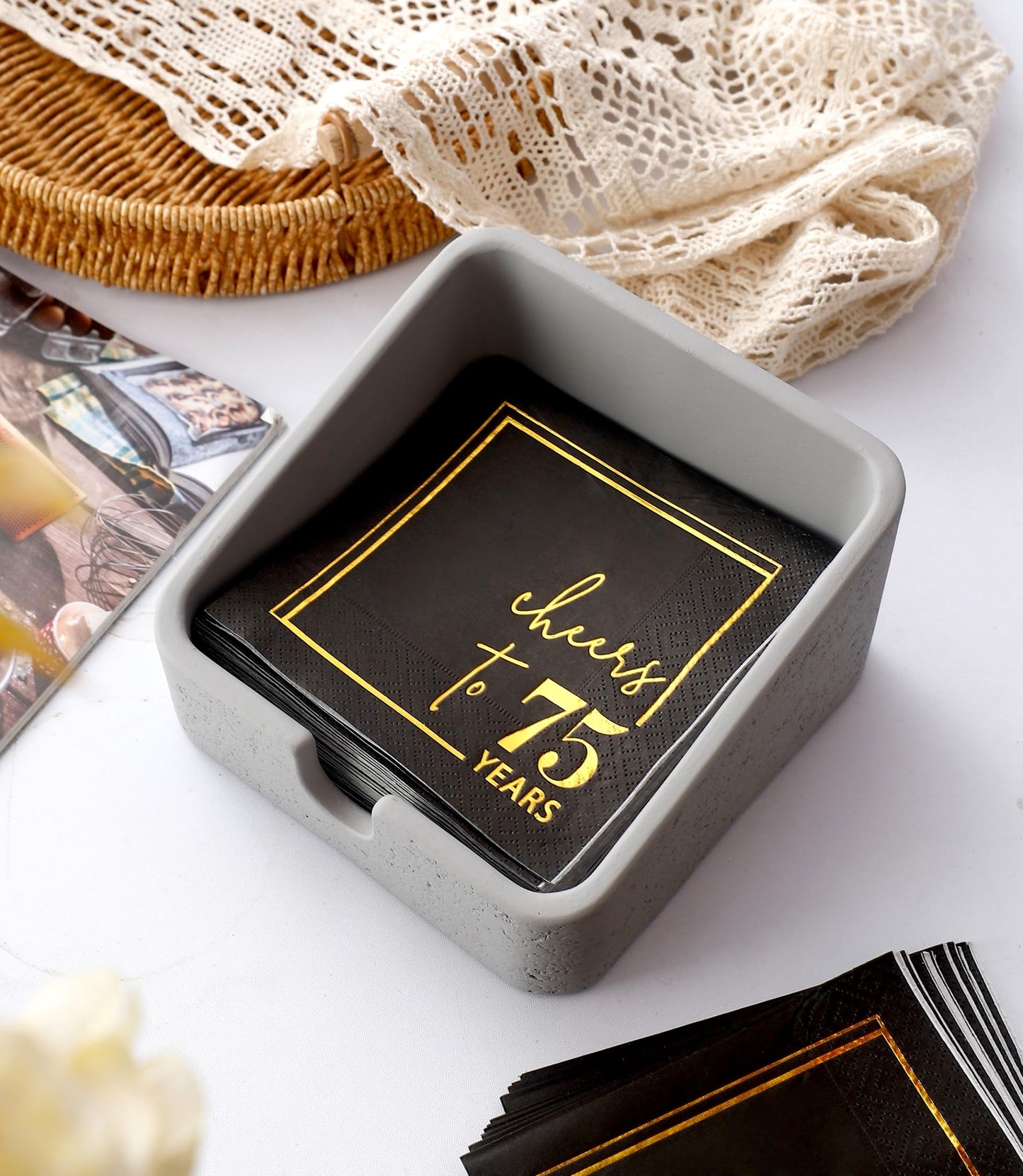 Cheers to Years Cocktail Napkins - 50 PK - 3-Ply Birthday Napkins 5x5 Inches Disposable Party Napkins Beverage Paper Napkins or Birthday Decorations Wedding Anniversary Black and Gold (75 Years)