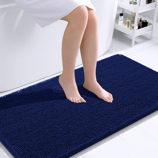 OLANLY Large Bathroom Rugs - Extra Soft Chenille Bath Mats with Rubber Backing | Quick Dry, Navy 45x27