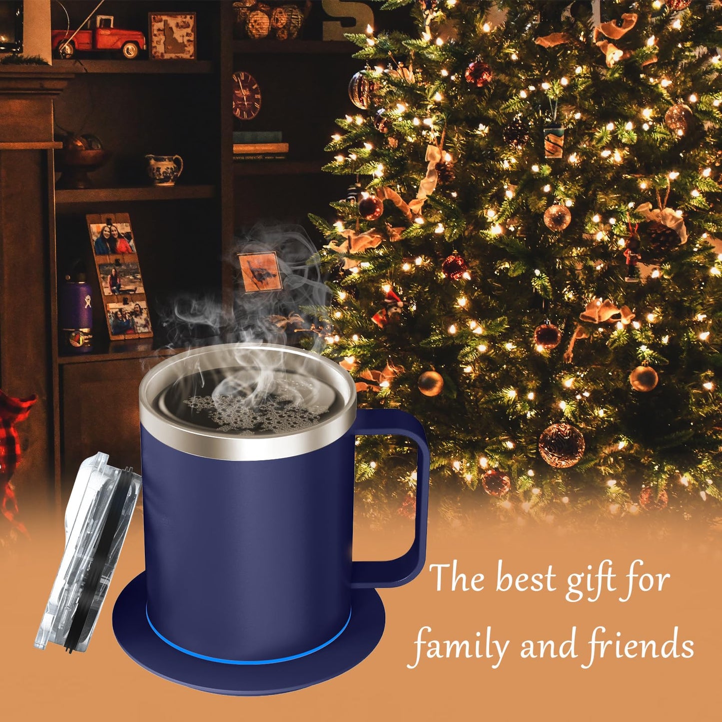 YIMUBREEZ Smart Temperature Control Coffee Mug for Desk,Heated Cup with 10Hrs Auto Shut Off, USB Powered Mug Warmer Set (12oz-Royal Blue)