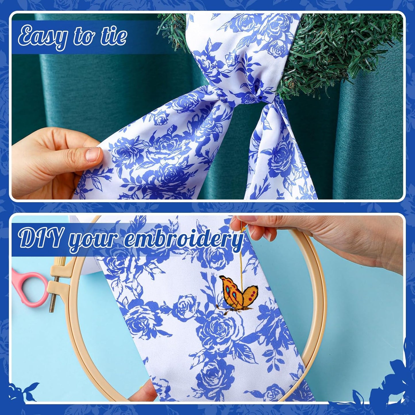 VitalCozy Floral Wreath Sash - Elegant Satin Ribbon for Embroidery Monogram | Perfect for Indoor/Outdoor Decor