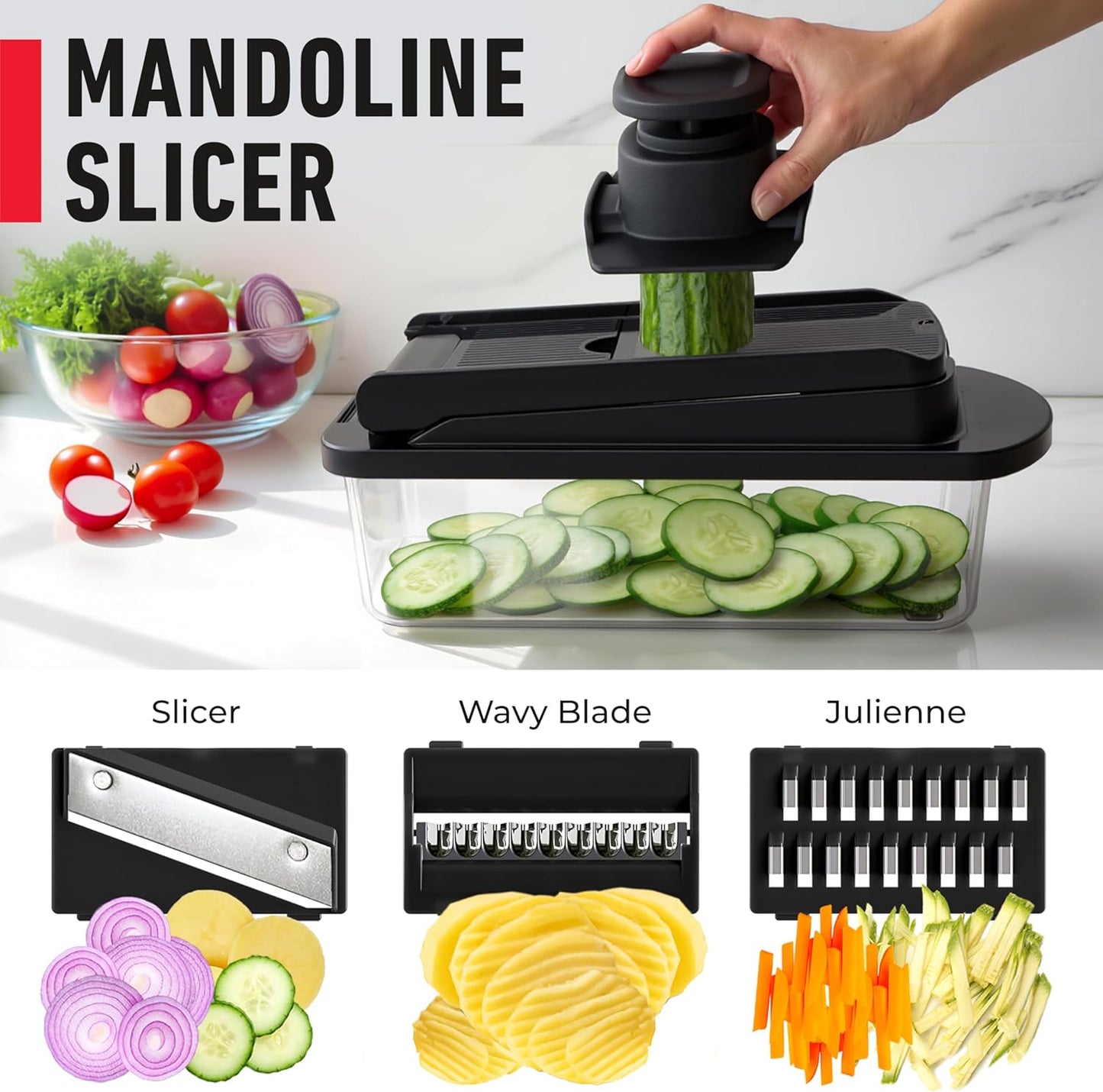 Mueller Pro-Series Vegetable Chopper - 10-in-1 Mandoline Slicer & Onion Mincer | Black Kitchen Essential