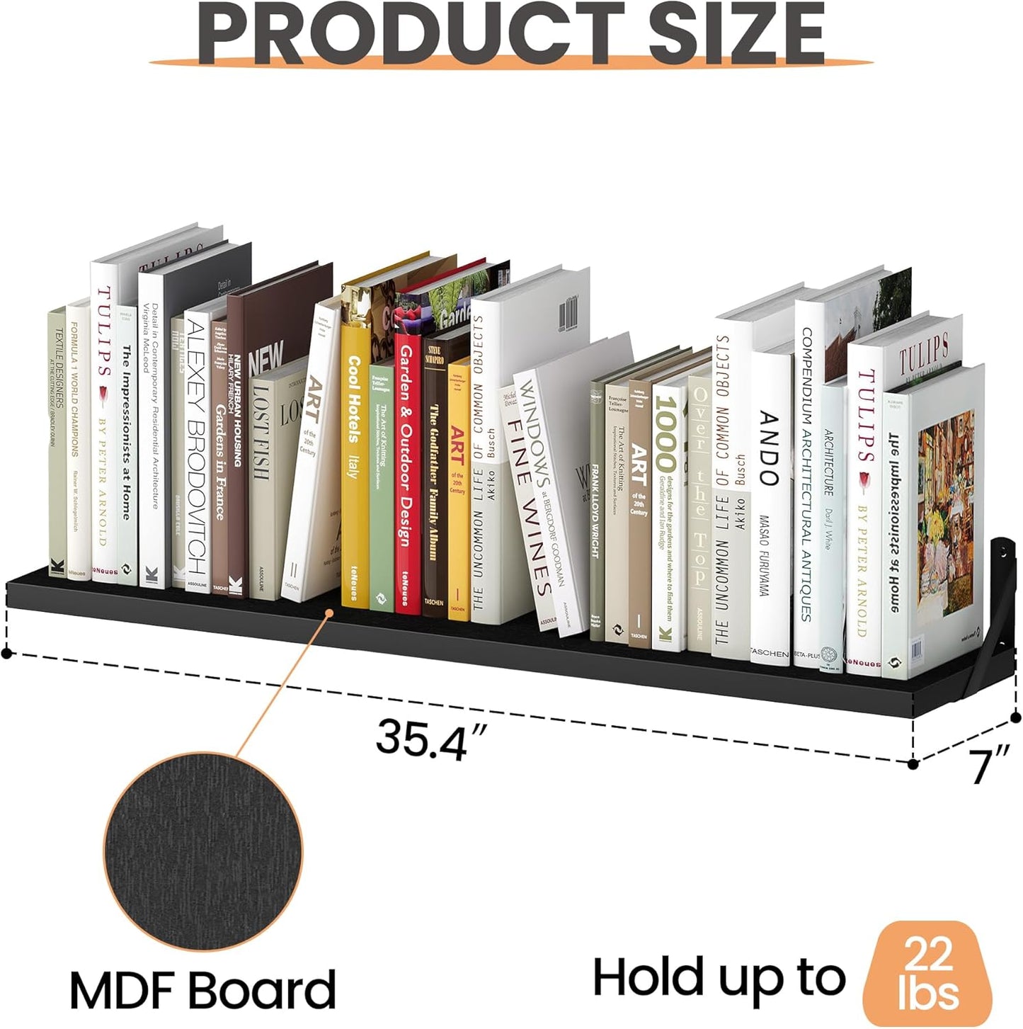 Upsimples Floating Book Shelves - 35.4 Inches Long Wall Storage for Living Room, Library, Office | Black Wood