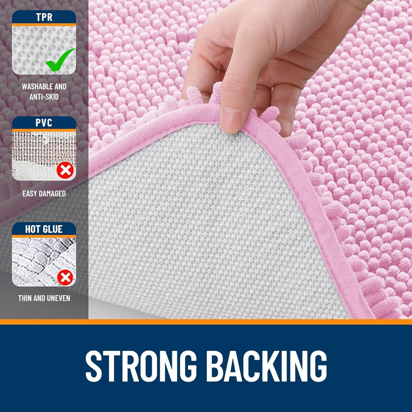 OLANLY Bathroom Runner Rugs - Extra Soft Chenille Bath Mats | Quick Dry, Machine Washable, 59x20, Pink