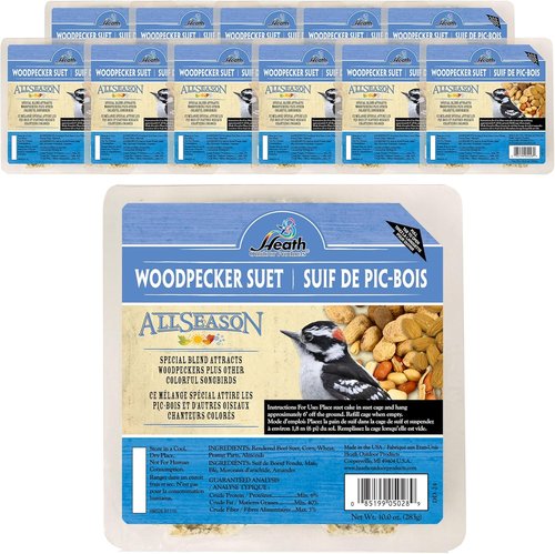 Heath Woodpecker Suet Cake - 12 Pack, 10oz Each | No Melt Blend Attracts Woodpeckers & Songbirds