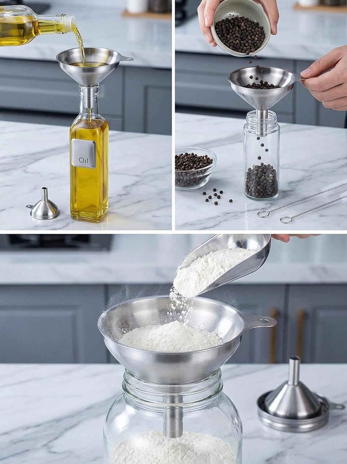 Skiennix Stainless Steel Funnel Set - 3-Piece Kitchen Funnels for Bottles & Cooking | Food Grade Metal