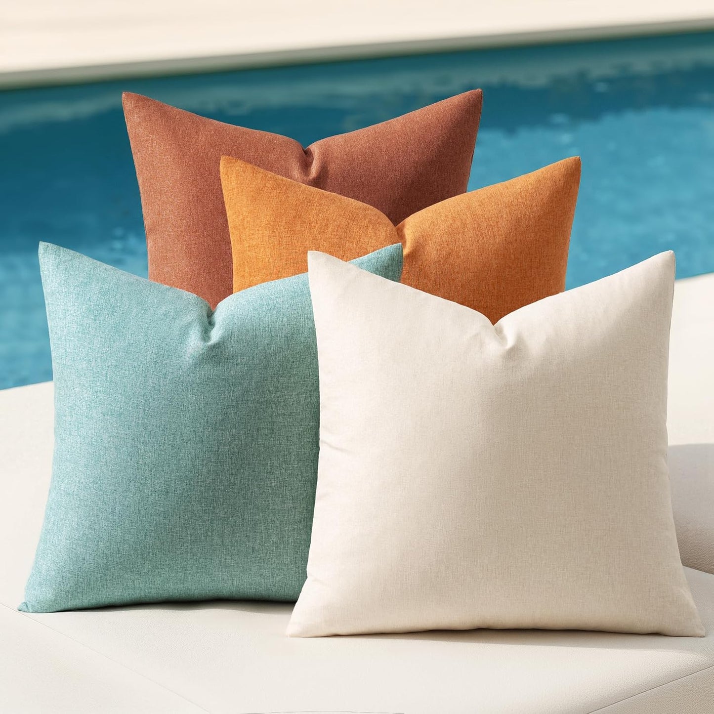 MIULEE Decorative Outdoor Throw Pillow Covers - Waterproof Farmhouse Cushion Cases | 18x18 Inch, Orange Rust (Pack of 4)