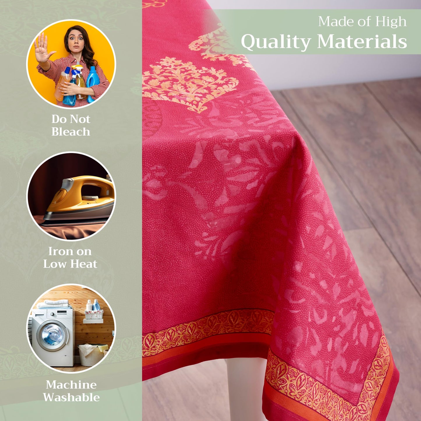 Maison d' Hermine Table Cloth Rectangle Table 100% Cotton 60 x 90 Inches Fall Tablecloth Reusable Everyday Use for Thanksgiving Christmas Decorations Dining Farmhouse Party (Versailles)