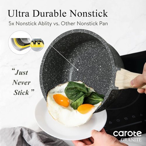 CAROTE Nonstick Saucepan Set - 1.5Qt & 3.0Qt Cooking Pots with Lid | Easy to Clean, Induction Compatible, PFOA Free (Classic Granite)