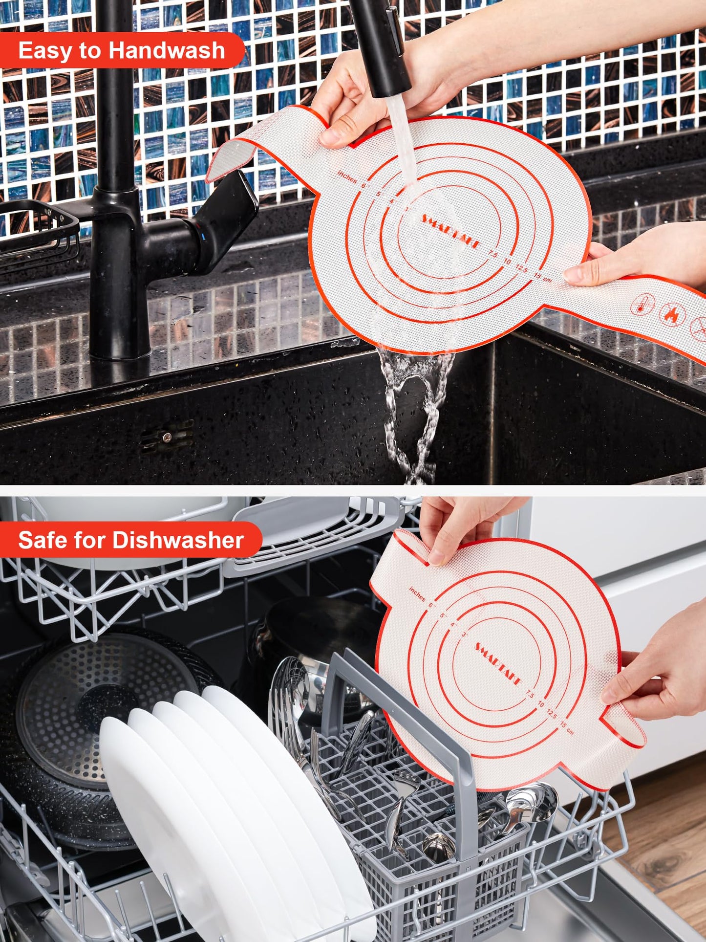 SMARTAKE 1-Pack Silicone Bread Sling for Dutch Oven, Reusable Bread Baking Mat with Long Handle, Include Spatula, Non-Stick Easy Cleaning Bread Baking Sheet Liner for Transferable Dough Pastry (Red)