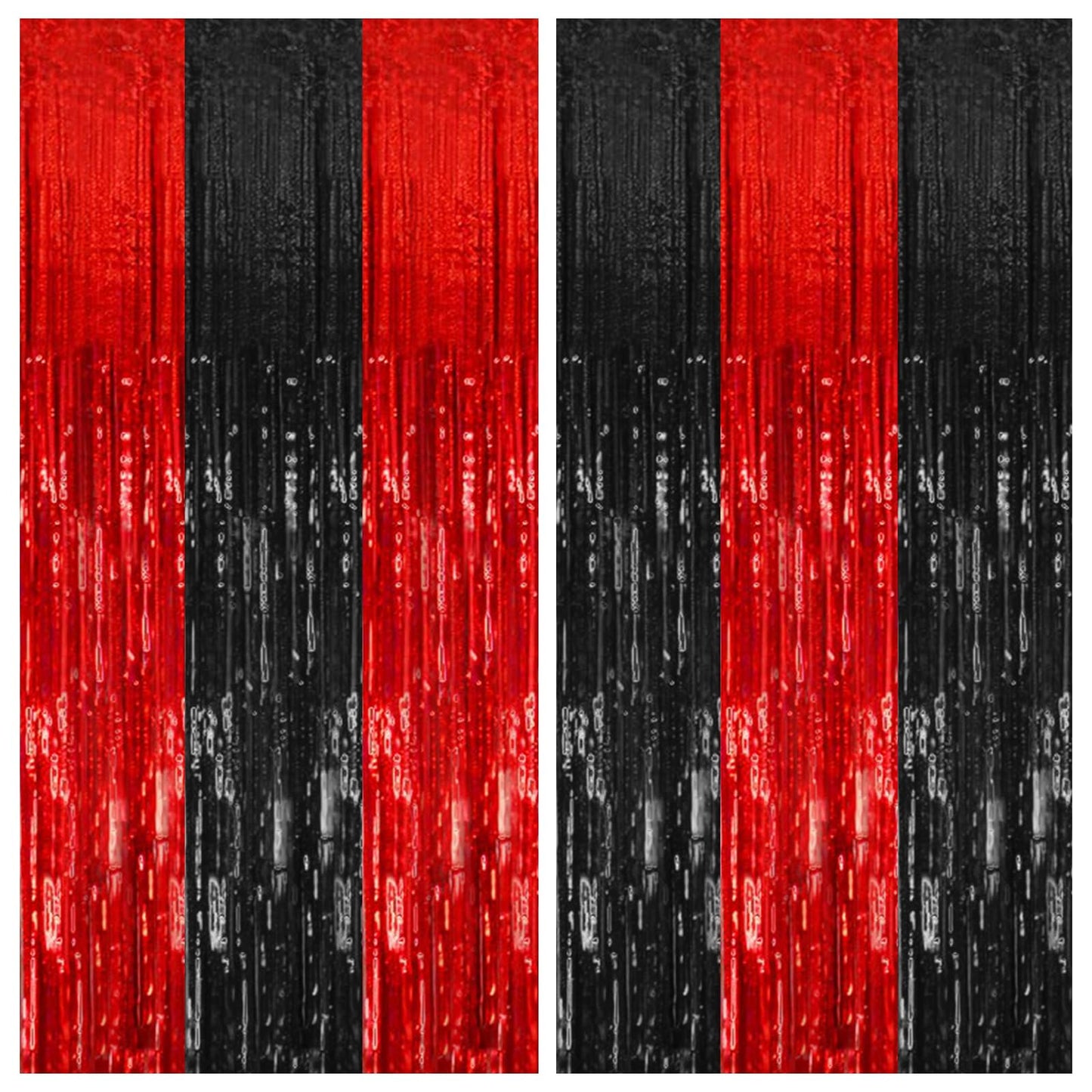 2 Pack Black and Red Backdrop Party Decorations Tinsel Curtain Halloween Party Streamer Foil Fringe Birthday Decorations Photo Booth Fancy Ball Christmas New Year Graduation Party Decor Decor