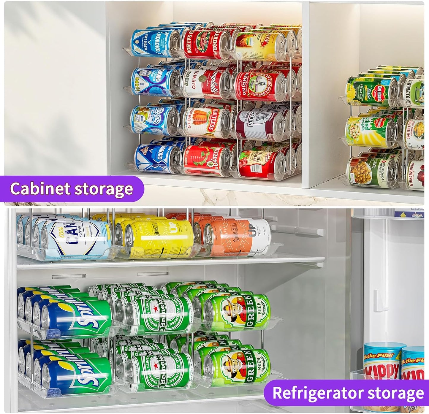 Skiennix Can Organizer - Upgraded 4-Tier Modular Storage Rack for 48 Cans | Clear Beverage Dispenser