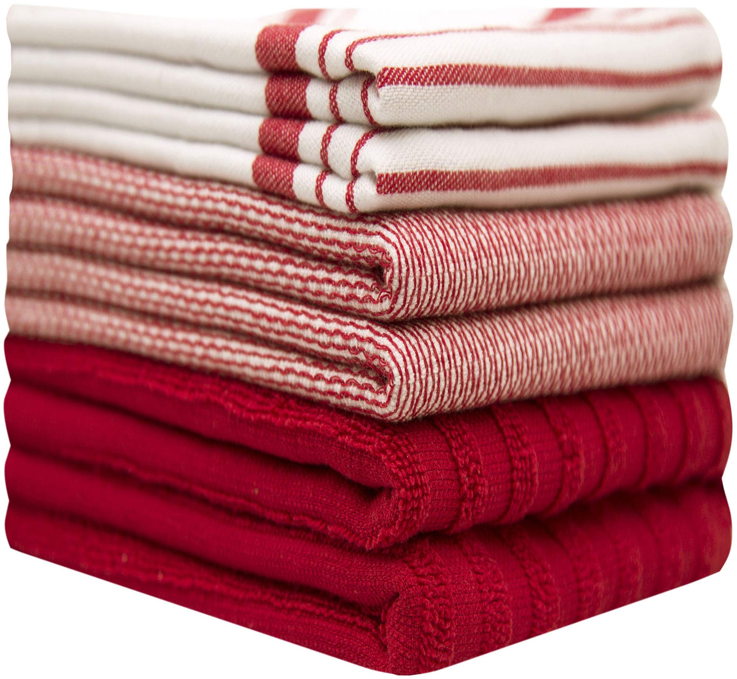 Premium Kitchen Towels (20”x 28”, 6 Pack) | Large Cotton Dish Towels | Flat & Terry Highly Absorbent Kitchen Linen Set with Hanging Loop | Red Striped