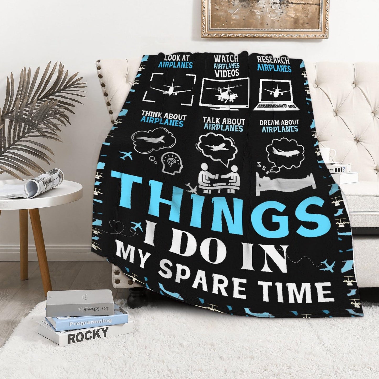 Airplane Throw Blanket, Aircraft Blanket, Pilot Gifts, Aviation Gifts for Men Boys Adults, Soft Flannel Plane Quilts, Airplane Decor, Lightweight Throw for Bed, Sofa, Outdoors, 40"x50" for Kids