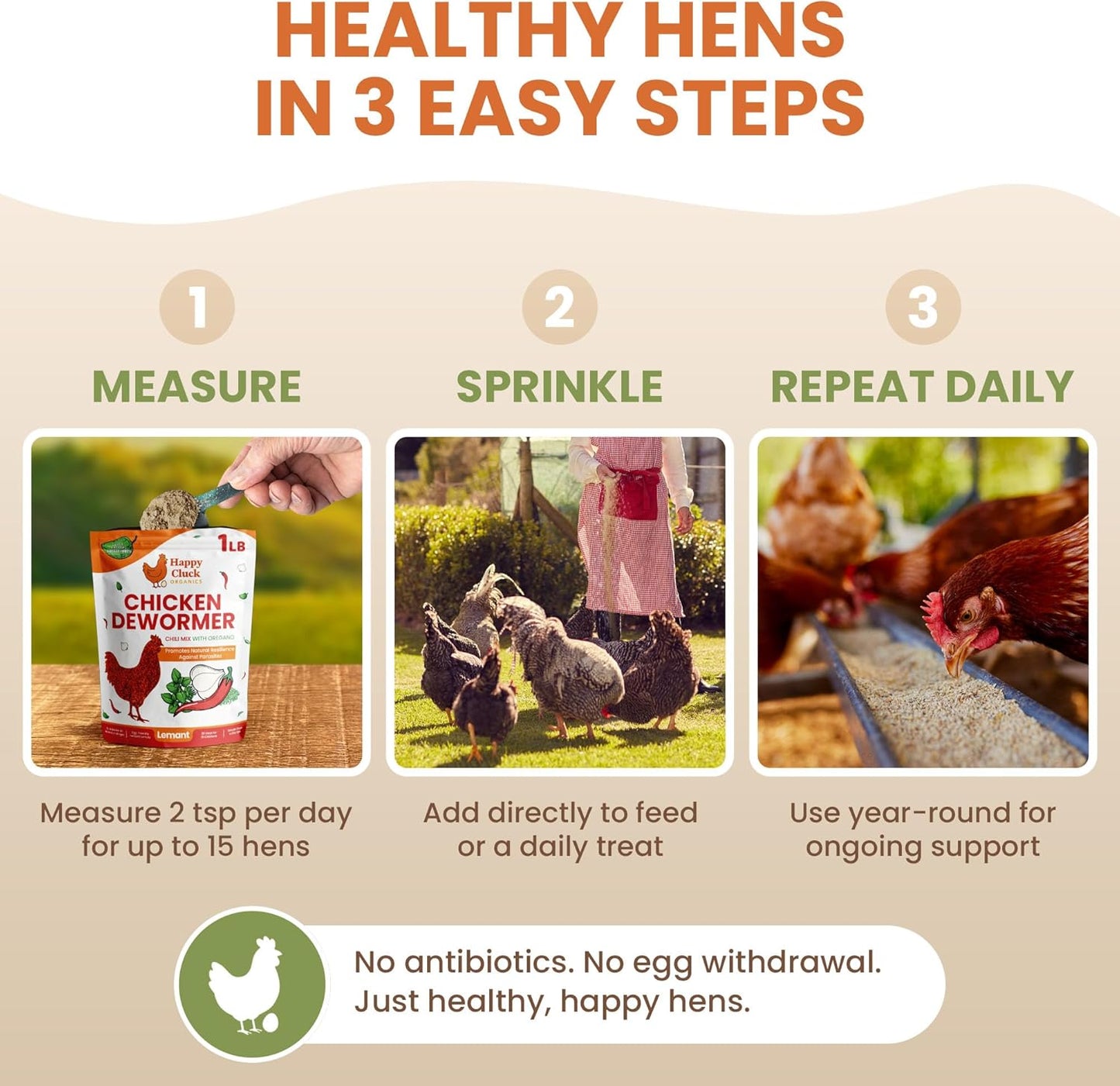 Natural Chicken Dewormer Chili Mix Powder - Herbal Poultry Wormer & Parasite Support for Laying Hens | 1 lb Bag