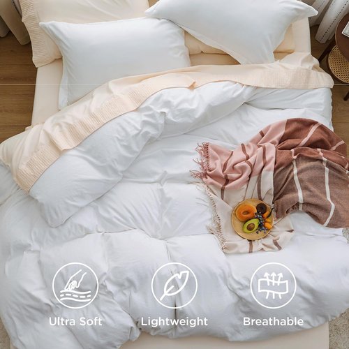 Bedsure White Duvet Cover Set - Extra Soft Cotton-Like Polyester, Full Size 3 Pieces, 80x90 Inches with Zipper Closure & 2 Pillow Shams
