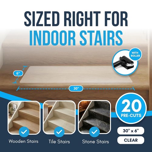 Clear Non-Slip Stair Treads by [Brand Name] - 30” x 6” Transparent Peel and Stick Safety Strips for Wood Steps (20 Pack)