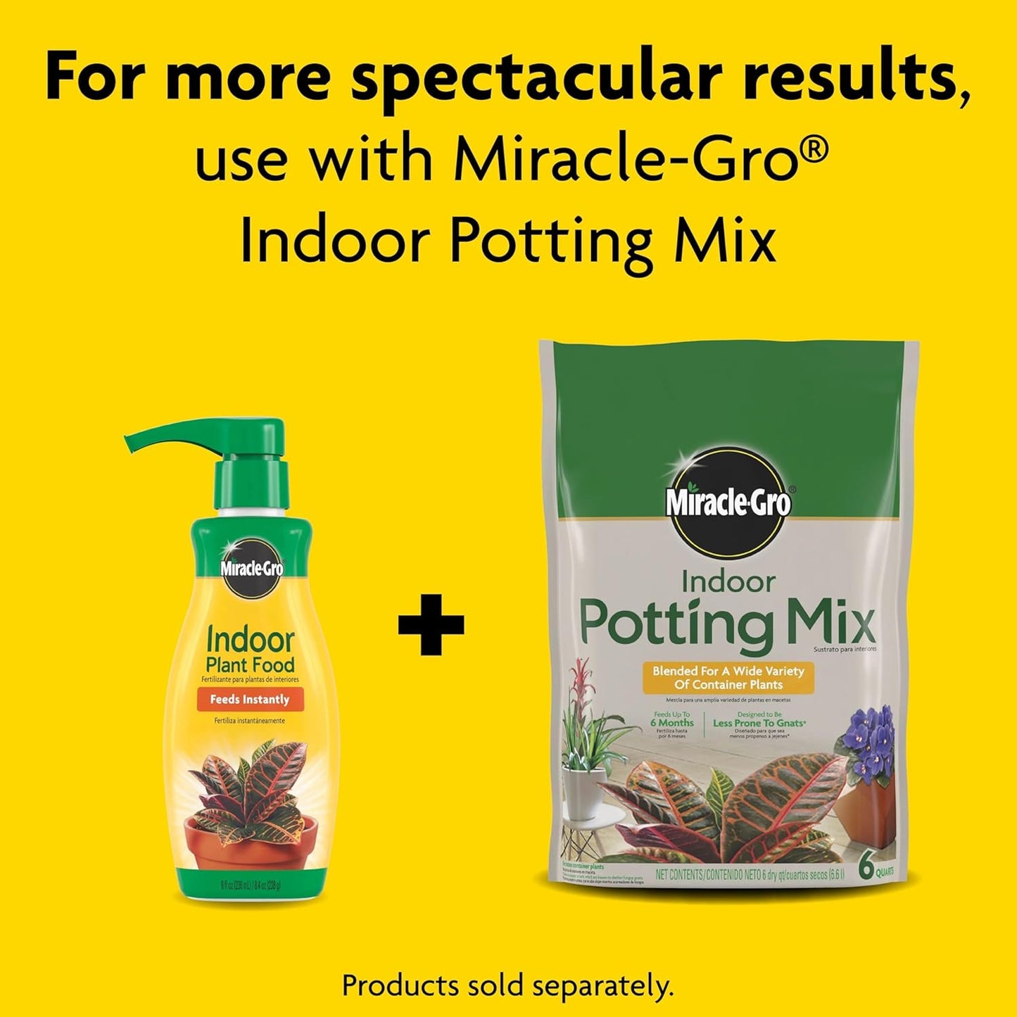 Miracle-Gro Indoor Potting Mix & Plant Food Bundle - 6 Qt Potting Mix + 8 Oz Fertilizer for Thriving Houseplants