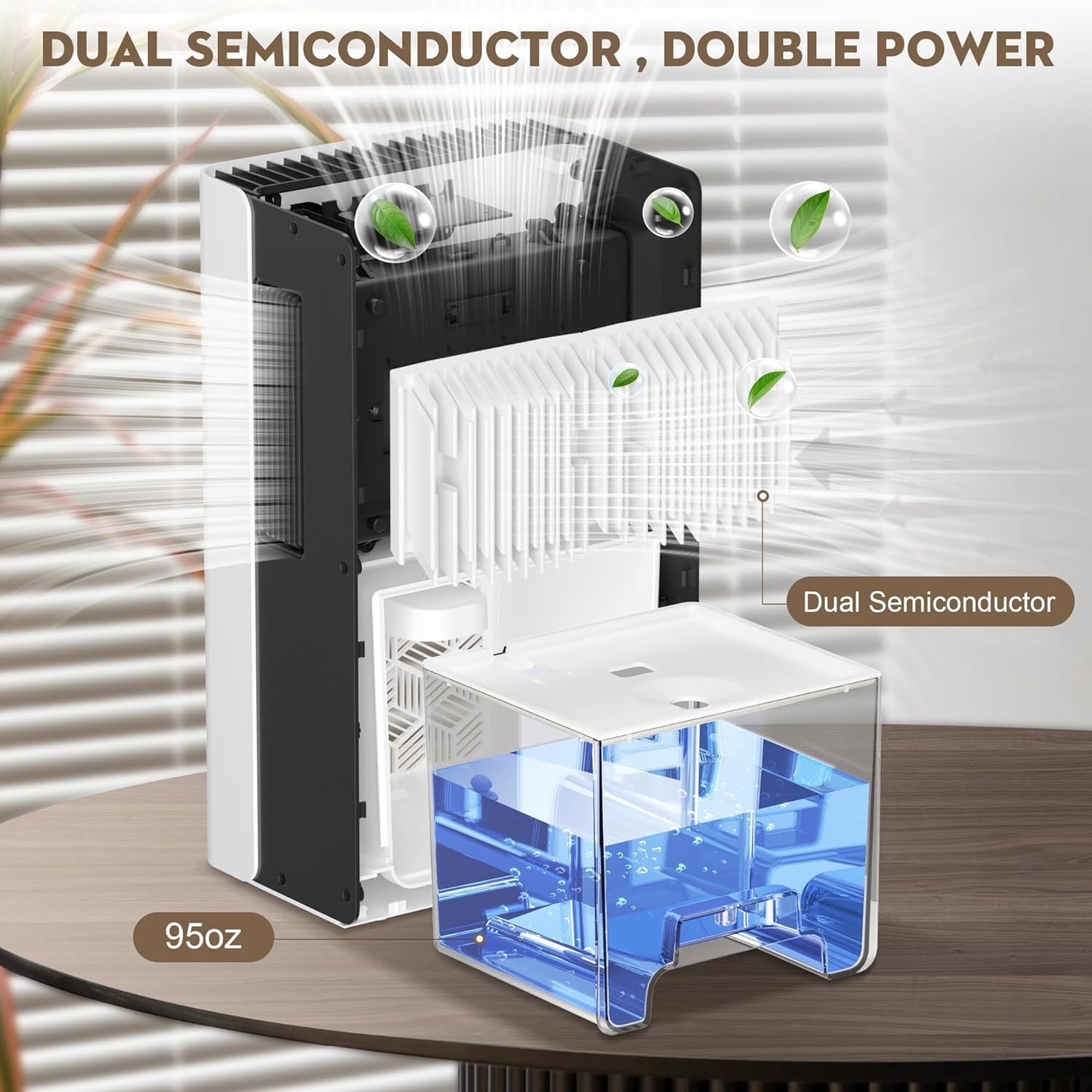 ToLife Dehumidifier - 1000 Sq.Ft. Home Dehumidifier with 95 OZ Water Tank & Auto Shut Off | White/Black
