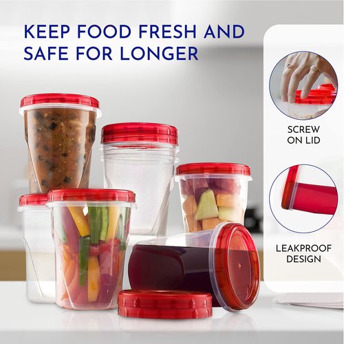AQUA BLUE Soup Freezer Storage Containers with Twist Top Lids [32 Oz 10 Pack] Reusable Plastic Food Storage Containers with Screw On Lids, Leakproof, Stackable, Microwave Safe BPA Free