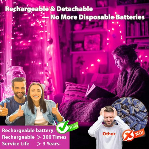 HXWEIYE Rechargeable Fairy Lights - 6 Pack Mini Twinkle String Lights with Remote & Timer | 7ft, Pink