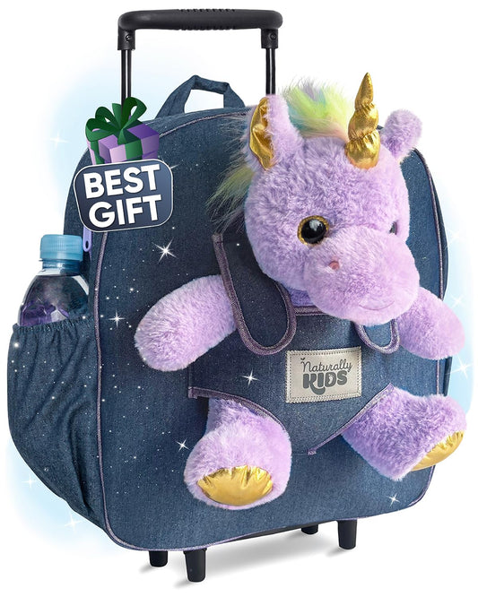 Toddler Luggage for Girls w Unicorn Toys, Kids Rolling Backpack for Girls, Toddler Suitcase, Gifts for 3 4 5 6 Year Old