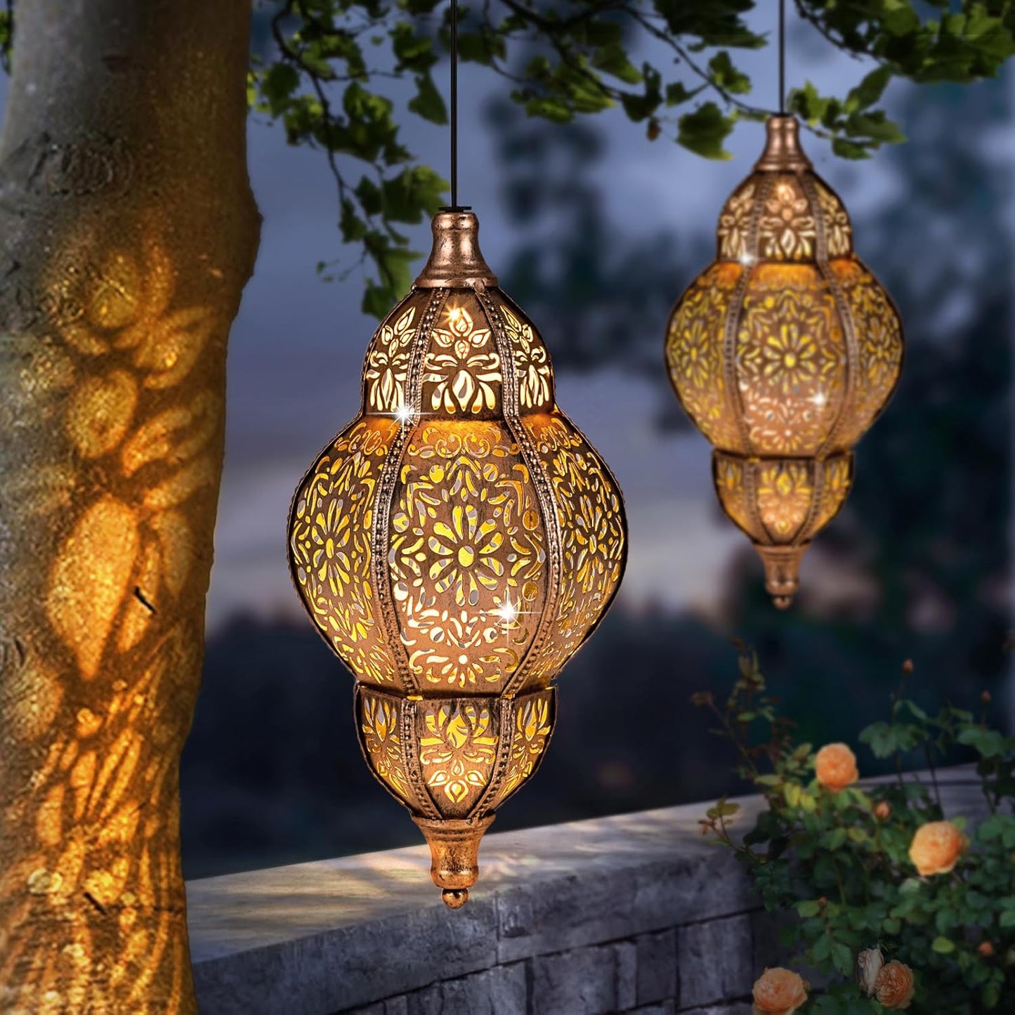 Skiennix Solar Lanterns - Waterproof Hanging Garden Lights for Outdoor Decor | Moroccan Design
