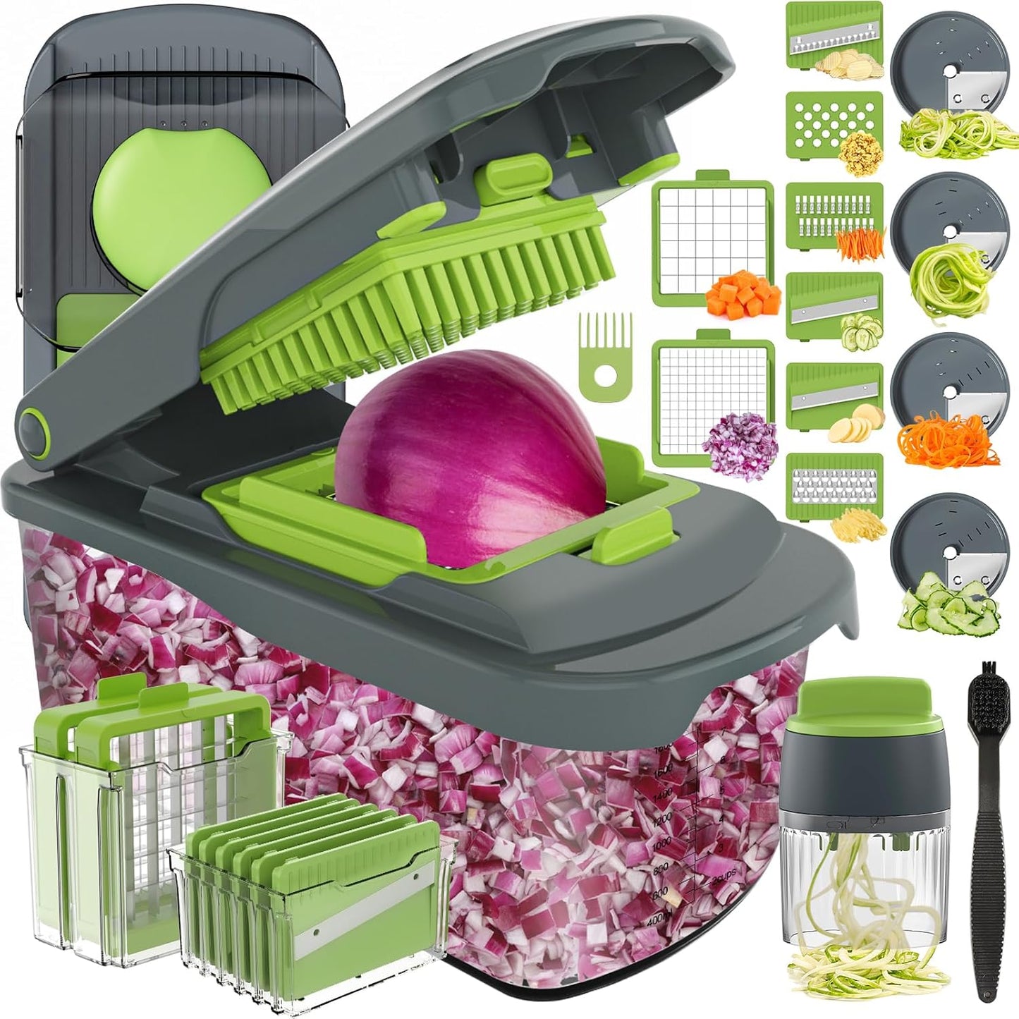 Ourokhome Veggie Chopper & Dicer - 12-in-1 Manual Food Mandolin Slicer for Zucchini, Potato & Onion - Gray