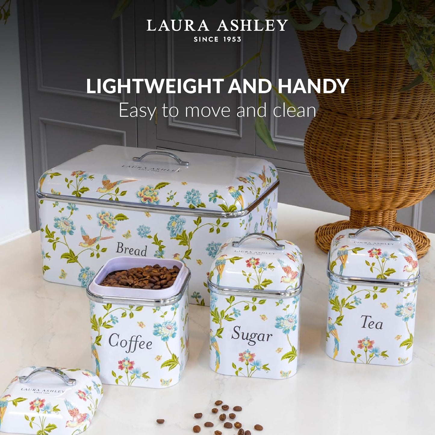 Laura Ashley Canister Set - Elegant 3-Piece VQ Design in Elveden White