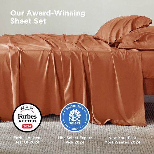 Bedsure King Size Sheets Set - Cooling Rayon Bamboo Sheets for Hot Sleepers | Soft & Breathable, Deep Pocket, Burnt Orange