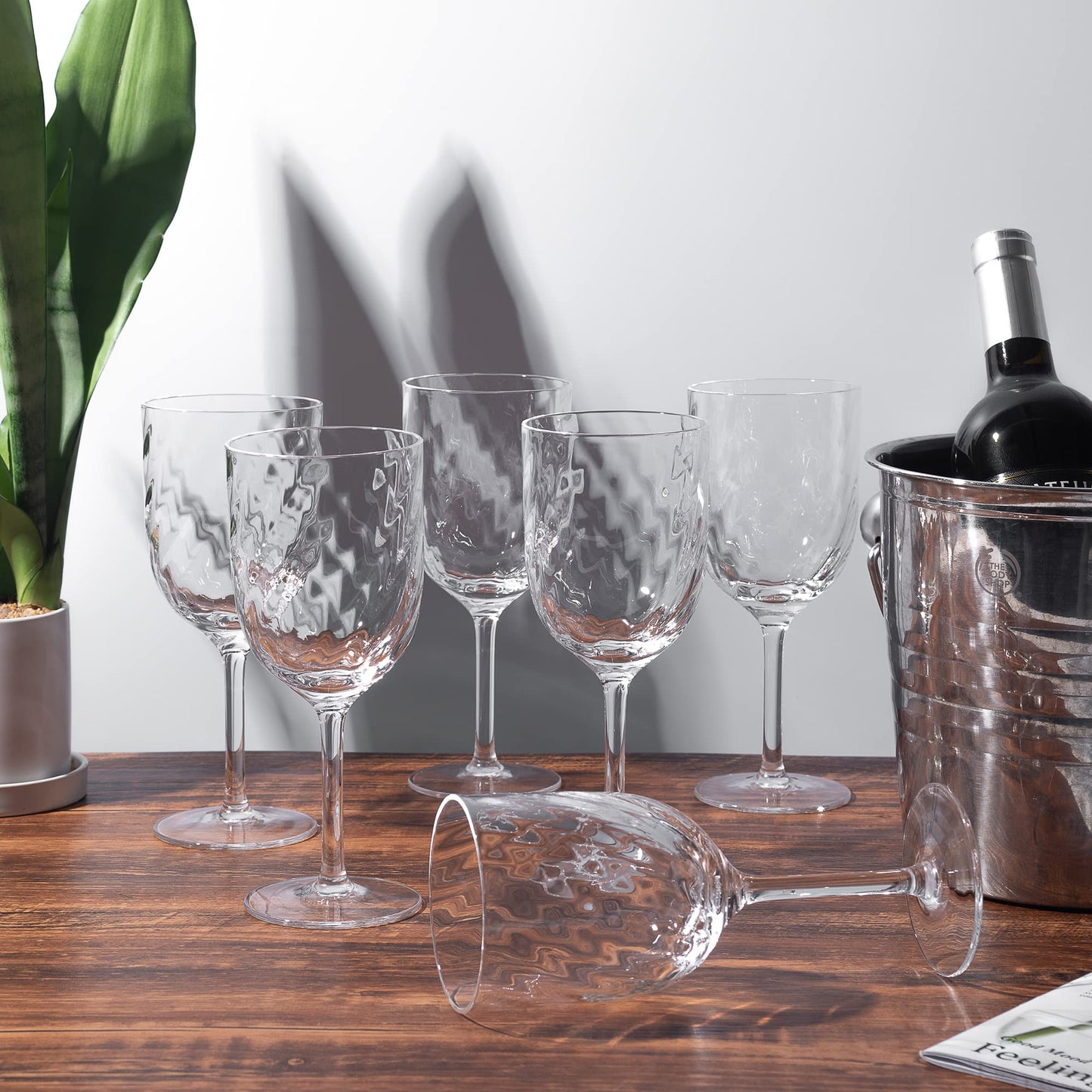KOXIN-KARLU Unbreakable Classic 14 ounce All-Purpose Plastic Stem Wine Glasses Acrylic Glasses, Set of 6 Clear