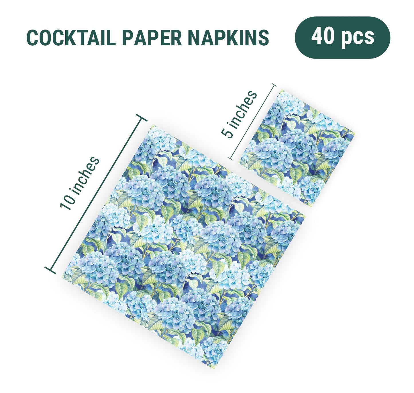 Decoupage Napkins 40 Pack | Blue Hydrangea Paper Napkins for Crafts | 3-Ply Decorative Napkins | Coastal Floral Napkins for Decoupage, Party, Beach, Wedding | Servilletas para Decoupage (Cocktail)