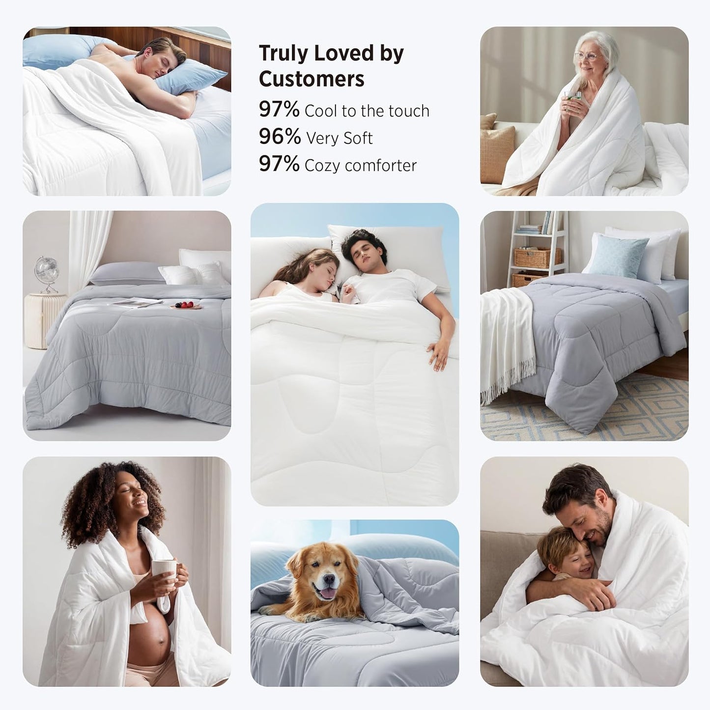 Bedsure Cooling Comforter - Lightweight Queen Size Blanket for Hot Sleepers | Dual-Sided Cool Tech, Grey 88x88 Inches