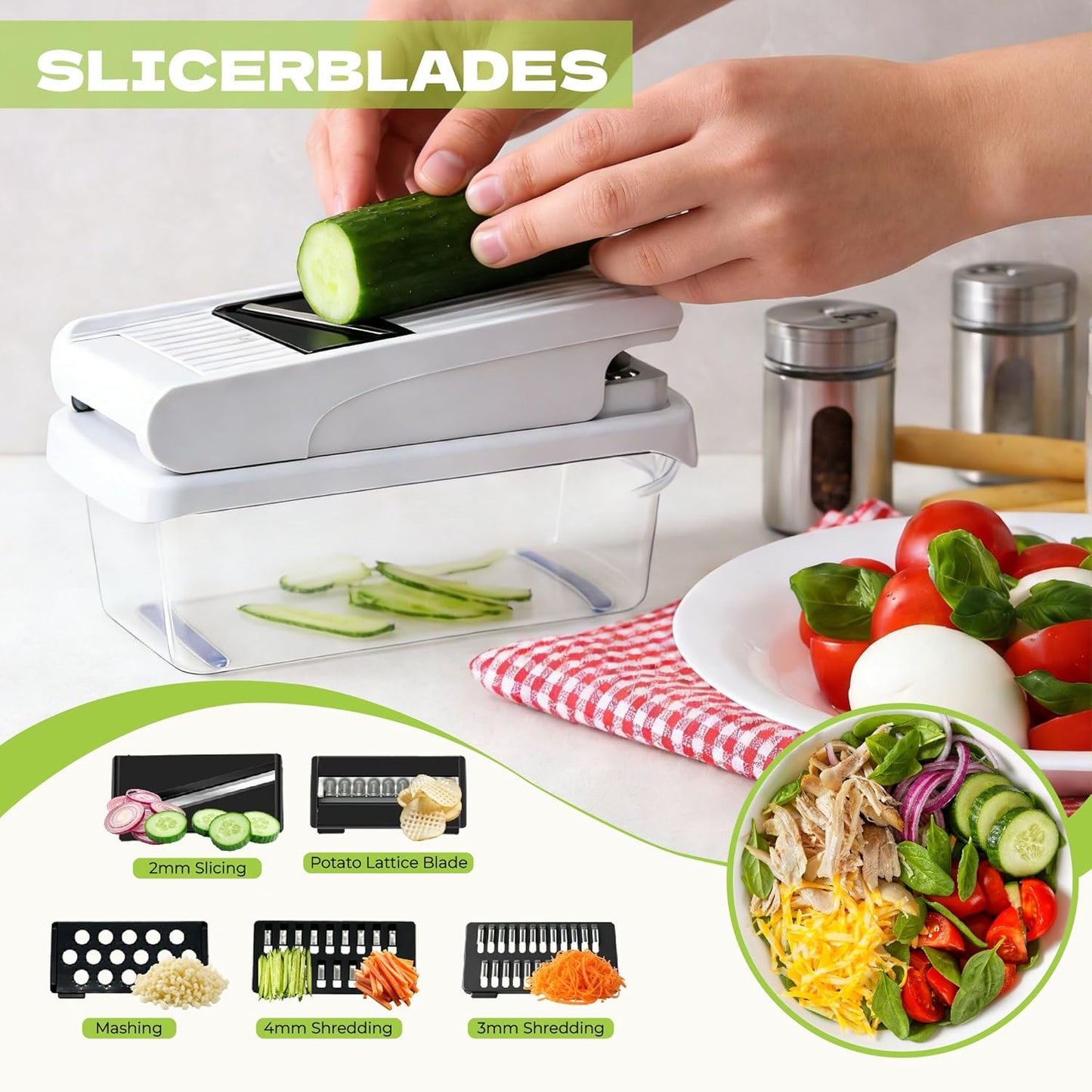 Skiennix 17-in-1 Vegetable Chopper - Multifunctional Mandoline Slicer with Container & Gloves | Perfect for Potatoes, Carrots, Garlic & Salad Prep