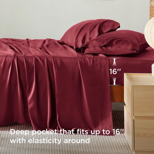 Bedsure Cooling Bed Sheets - Rayon from Bamboo, Breathable & Soft | Full Size, Deep Pocket Up to 16 Inches, Burgundy