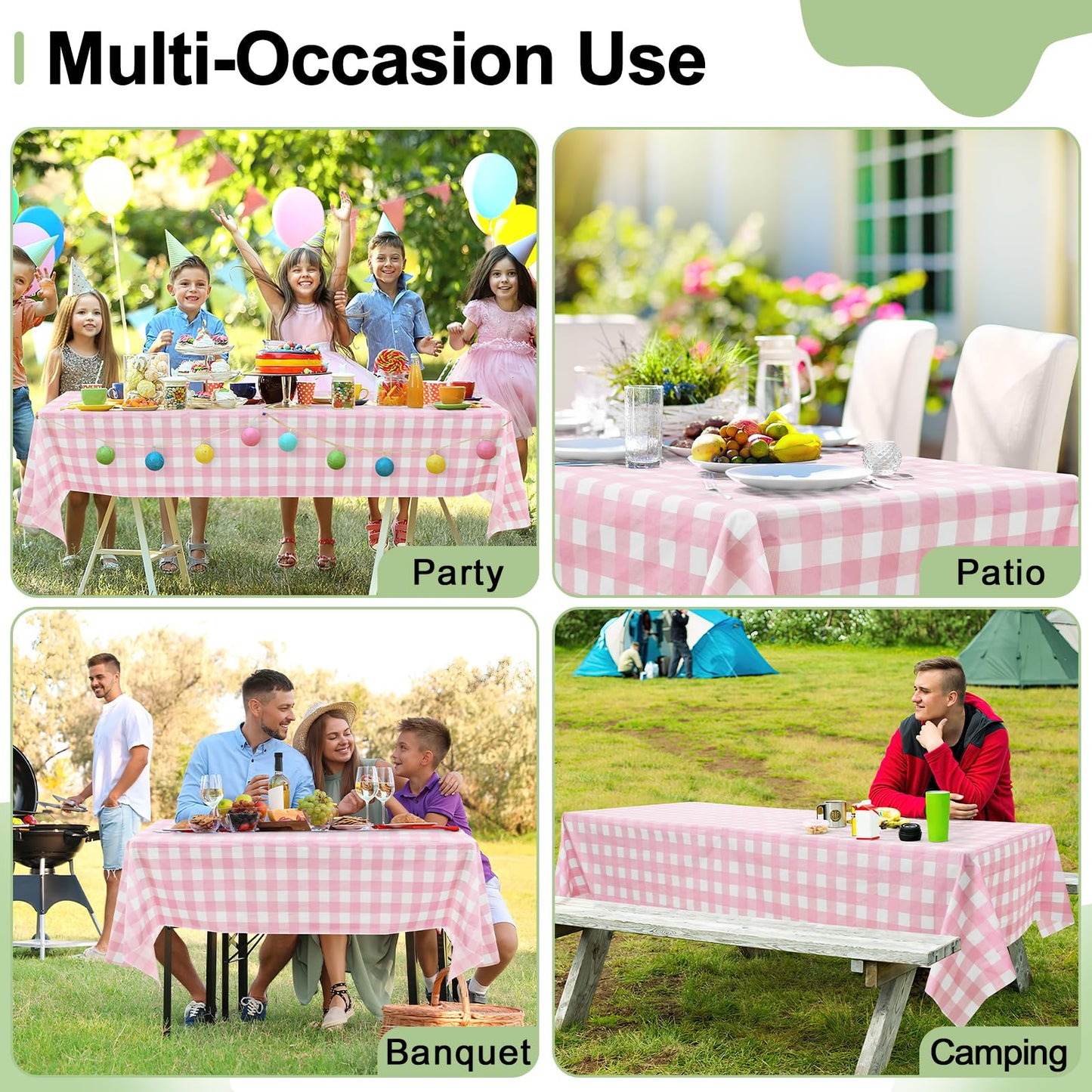 misaya 4 Packs Buffalo Disposable Table Cloth, 54 x 108 Inch Waterproof Plastic Tablecloth, Rectangle Pink and White Checkered Table Covers for Picnic, Birthday, Party, Mother's Day