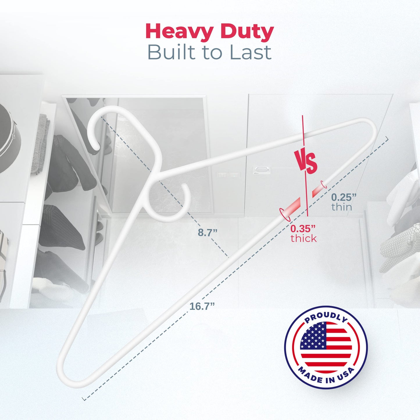 Neaties Heavy Duty Clothes Hangers 18 Pack – Made in the USA – 8lb Capacity Plastic Hangers for Adult Clothing – Durable for Pants, Coats, Jackets, or Jeans – White