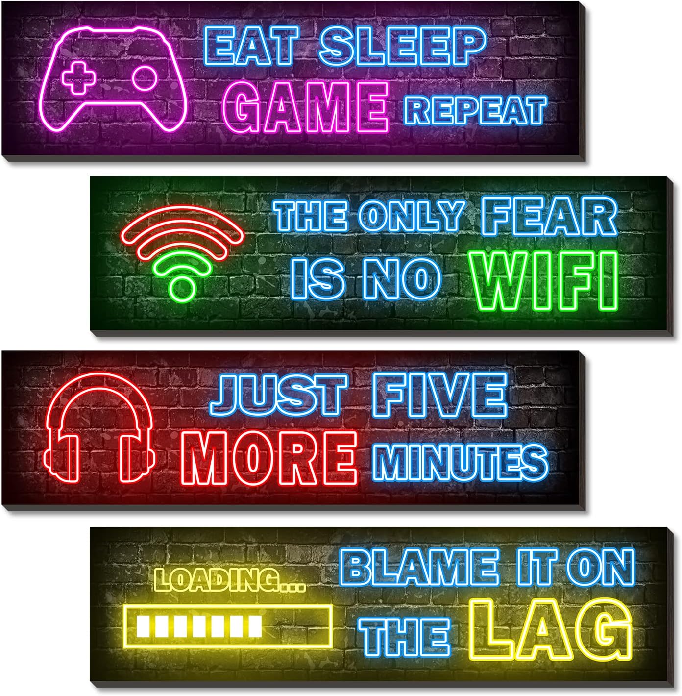 Skiennix Neon Gaming Posters - 4 Pcs Set for Teen Boys' Room | Vibrant Wall Art Decor