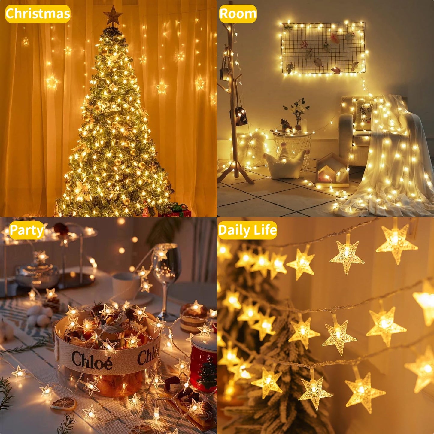 Star String Lights Twinkle Lights Battery Operated, 17 ft 50 LEDs Classroom Decor Fairy Lights, String Lights Battery Powered for Kids Bedroom Wedding Mantel Patio Dorm Decor, Warm White