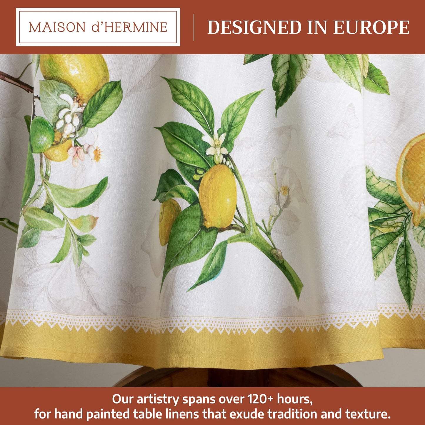 Maison d' Hermine Table Cloth Round Table 100% Cotton 63 Round Inches Tablecloth Reusable Decorative for Dining Kitchen Room Farmhouse Home Gifts for Mothers Day Spring Summer - Limoncello