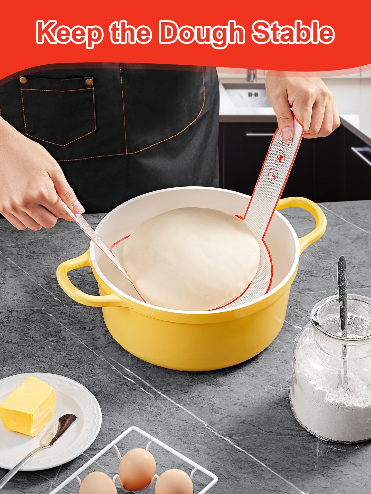 SMARTAKE 1-Pack Silicone Bread Sling for Dutch Oven, Reusable Bread Baking Mat with Long Handle, Include Spatula, Non-Stick Easy Cleaning Bread Baking Sheet Liner for Transferable Dough Pastry (Red)