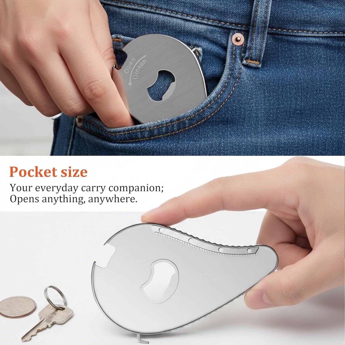 Uinxan Jar Bottle Can Opener - Easy Twist Off for Seniors with Arthritis | Portable Multifunction Gadget (Silver)