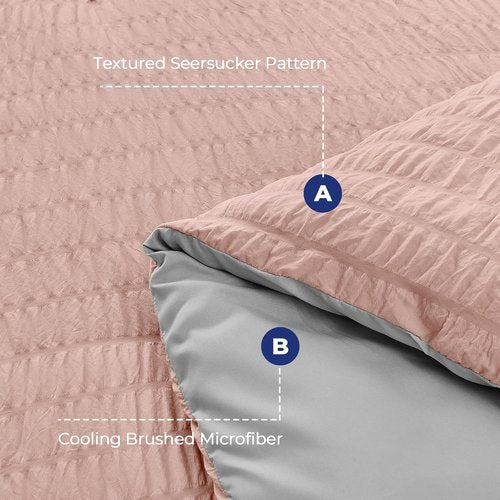 HYMOKEGE Comforter Set - Luxury 7-Piece Bed in a Bag | Rose Gold & Light Grey, All-Season Bedding