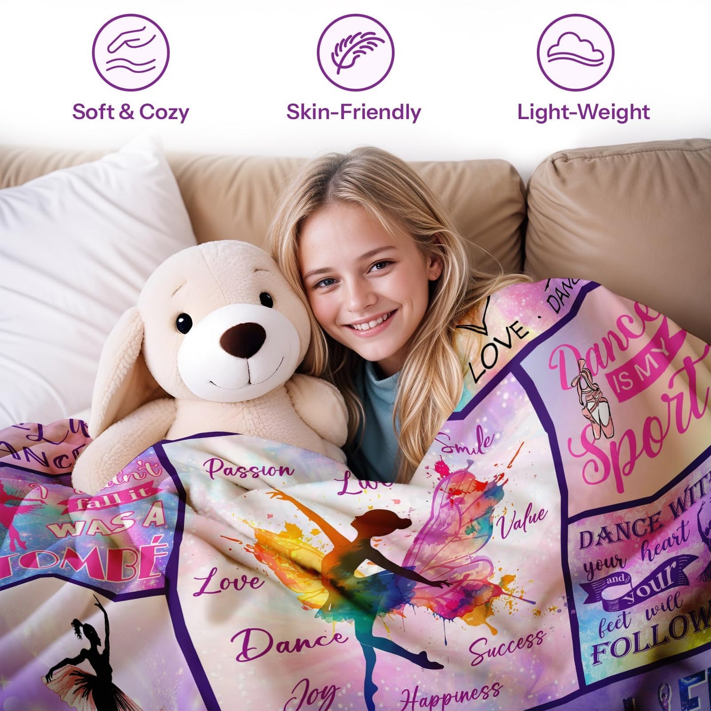 PIUFAM Dance Gifts for Girls 8-12, Gifts for Dancers, Dance Blanket, Dancer Gifts for Girls Teens, Ballet Blanket Gymnastics Blanket on Christmas Birthday Thanksgivings 50x60 in