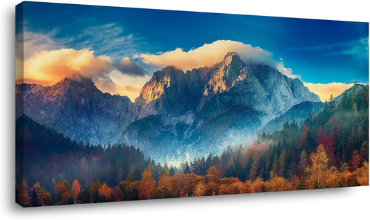 Wall Art Colorful Mountain Scenery Canvas Painting Beautiful Forest Landscape View Wall Decor Artwork for Living Room Bedroom Dining Room Home Office Decor 20"x40" (50cmx100cm)